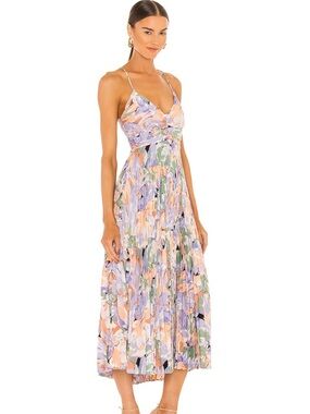 Astr Floral Pleated Midi Dress - Lavender & Peach